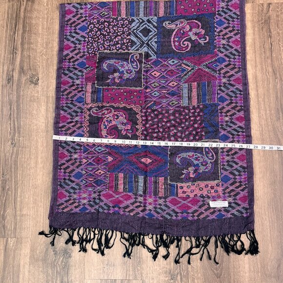 Purple Paisley 100% Cashmere Oversized Shawl Scarf Jerusalem - Picture 8 of 12